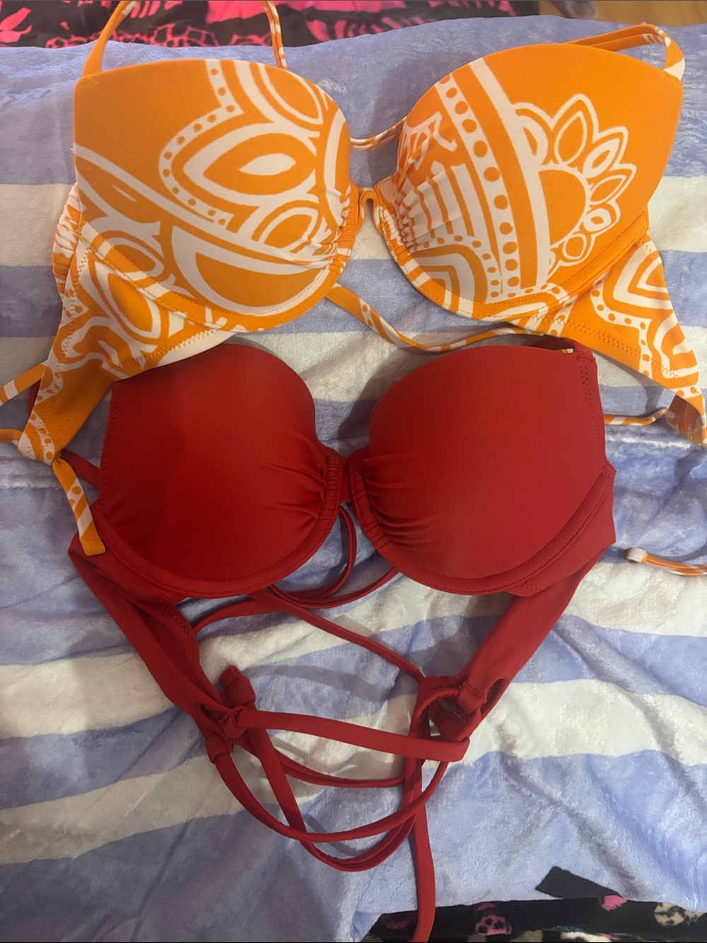 Orange & Red Push-Up Bikini Tops - Bold Summer Colors